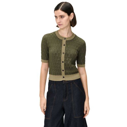 Veronika Maine Olive Textured Contrast Cardigan